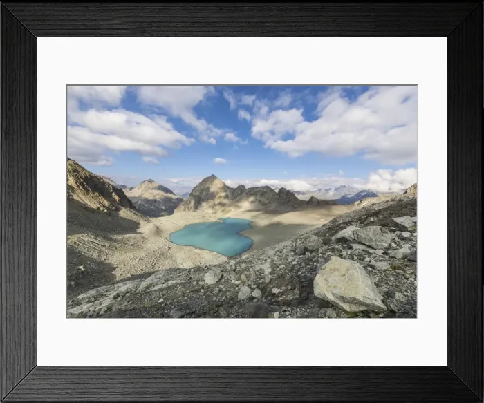 Framed Print : Turquoise water of Lej Lagrev during summer, Silvaplana, Engadine, Canton of Graubunden Framed Print : Turquoise water of Lej Lagrev during summer, Silvaplana, Engadine, Canton of Graubunden