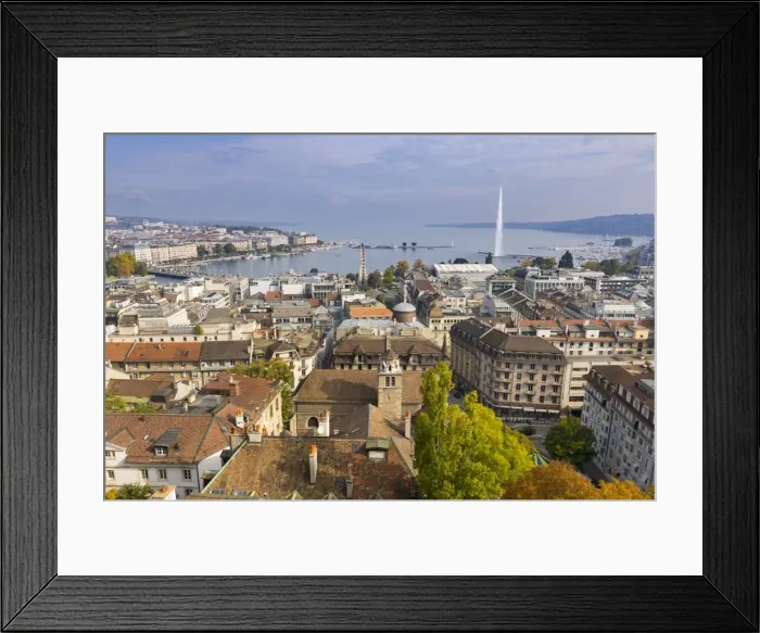 Framed Print : Town view from St. Peters Cathedral, Geneva, Switzerland, Europe Framed Print : Town view from St. Peters Cathedral, Geneva, Switzerland, Europe