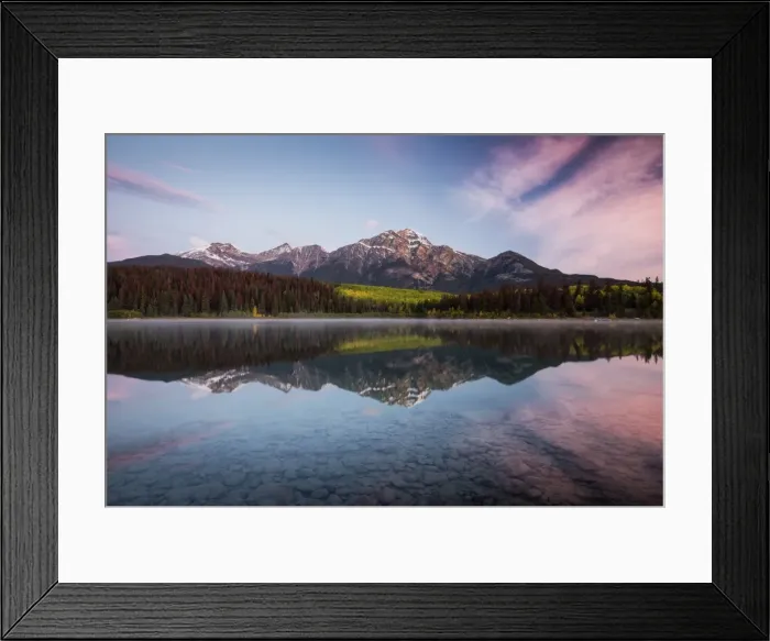 Framed Print : Pyramid Mountain reflected in Patricia Lake in autumn at sunrise, Jasper National Park Framed Print : Pyramid Mountain reflected in Patricia Lake in autumn at sunrise, Jasper National Park