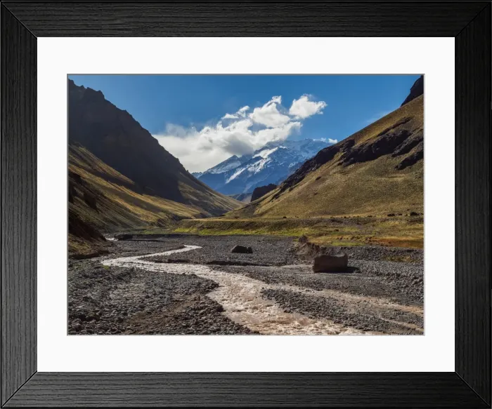 Framed Print : Aconcagua Mountain and Horcones River, Aconcagua Provincial Park, Central Andes, Mendoza Province Framed Print : Aconcagua Mountain and Horcones River, Aconcagua Provincial Park, Central Andes, Mendoza Province