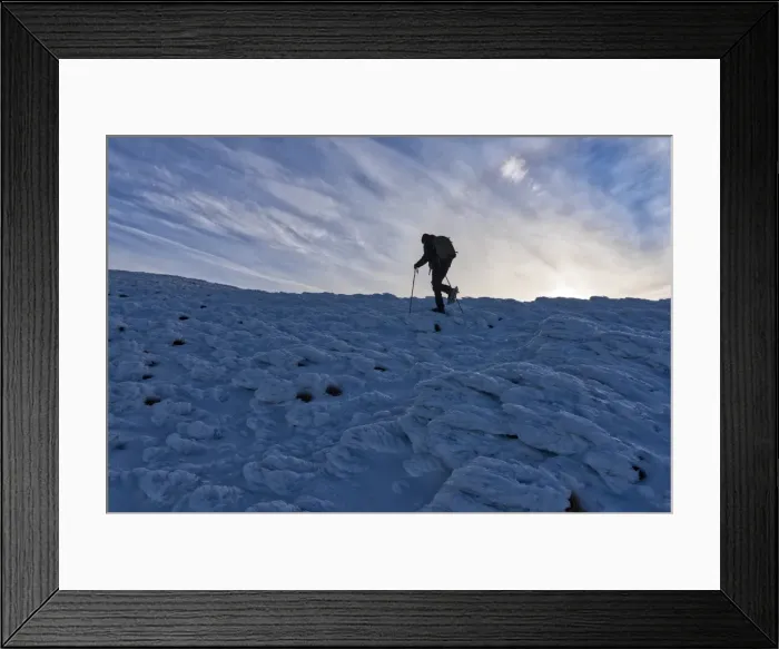 Framed Print : Hiker at sunrise in winter, Monte Cucco Park, Apennines, Umbria, Italy, Europe Framed Print : Hiker at sunrise in winter, Monte Cucco Park, Apennines, Umbria, Italy, Europe