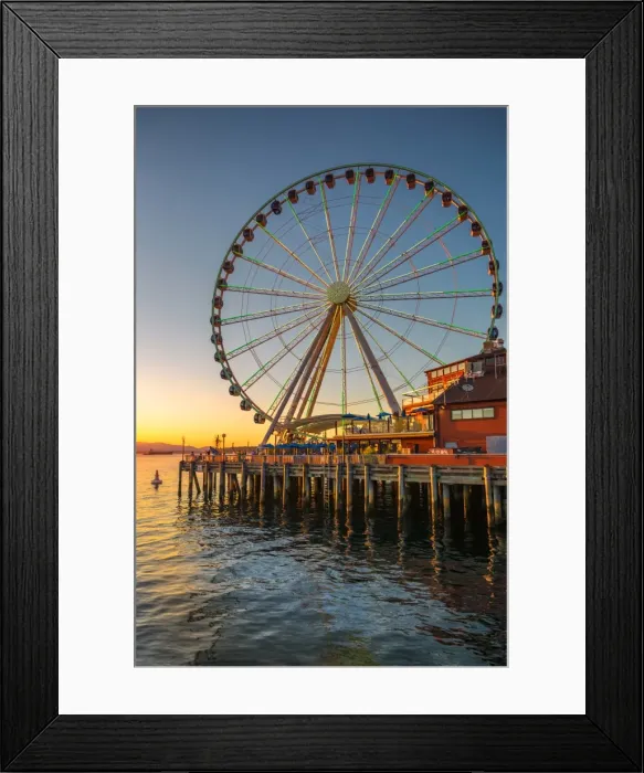Framed Print : Seattles Great Wheel on Pier 57 at golden hour, Seattle, Washington State, United Framed Print : Seattles Great Wheel on Pier 57 at golden hour, Seattle, Washington State, United