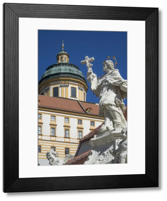 Framed Print : Johannes Nepomuk statue and Monastery, Melk, UNESCO World Heritage Site, Lower Austria Framed Print : Johannes Nepomuk statue and Monastery, Melk, UNESCO World Heritage Site, Lower Austria