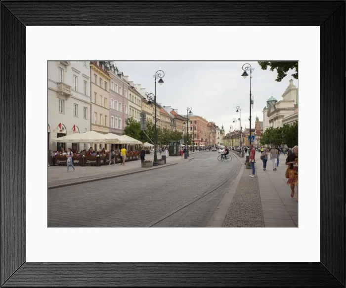 Framed Print : Cobbled Old Town Krakowskie Przedmiescie Street and street cafes, Warsaw, Poland, Europe