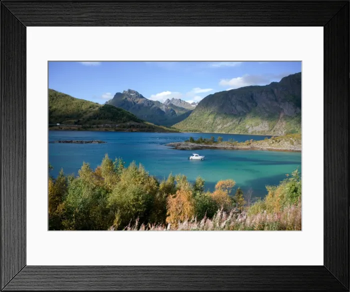 Framed Print : Glacial blue lake, Troms, Norway, Scandinavia, Europe