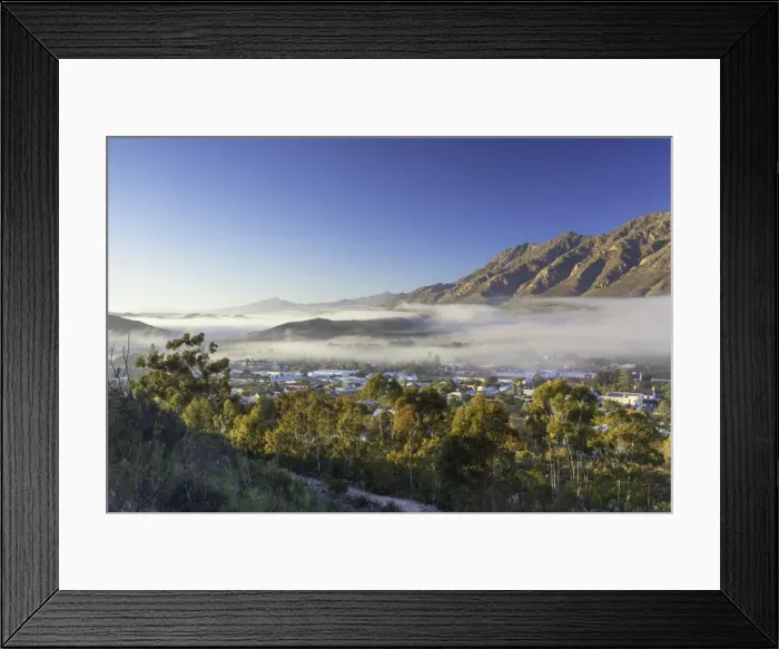 Framed Print : View of mist over Montagu at dawn, Western Cape, South Africa, Africa Framed Print : View of mist over Montagu at dawn, Western Cape, South Africa, Africa