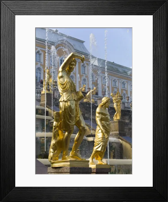 Framed Print : Statue of Jupiter to left in foreground, Great Cascade in the background, Peterhof Framed Print : Statue of Jupiter to left in foreground, Great Cascade in the background, Peterhof