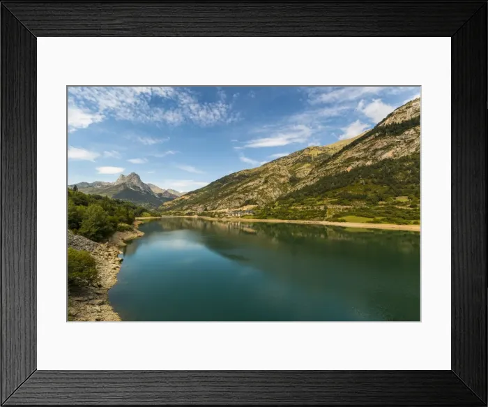 Framed Print : Lanuza lake and village and Pena Foratata peak in the scenic upper Tena Valley, Sallent de Gallego Framed Print : Lanuza lake and village and Pena Foratata peak in the scenic upper Tena Valley, Sallent de Gallego