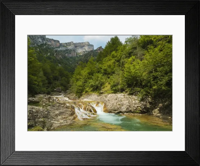 Framed Print : Waterfall on Rio Bellos river in the limestone Anisclo Canyon, Ordesa National Park Framed Print : Waterfall on Rio Bellos river in the limestone Anisclo Canyon, Ordesa National Park