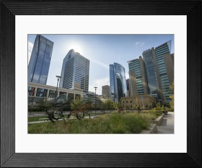 Framed Print : View of the Courthouse in Courthouse Park and surrounding urban office buildings Framed Print : View of the Courthouse in Courthouse Park and surrounding urban office buildings