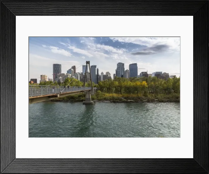 Framed Print : View of Bow River and Downtown from Sunnyside Bank Park, Calgary, Alberta, Canada