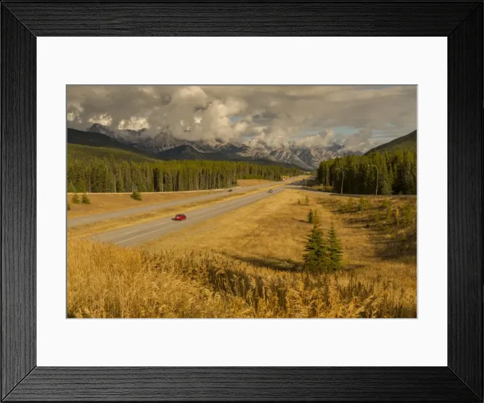 Framed Print : Traffic on Trans Canada Highway 1, Canadian Rockies, Banff National Park, UNESCO Framed Print : Traffic on Trans Canada Highway 1, Canadian Rockies, Banff National Park, UNESCO