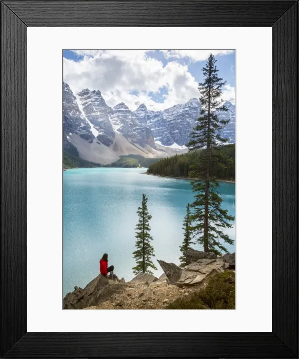 Framed Print : Lone traveller at Moraine Lake and the Valley of the Ten Peaks, Banff National Park Framed Print : Lone traveller at Moraine Lake and the Valley of the Ten Peaks, Banff National Park