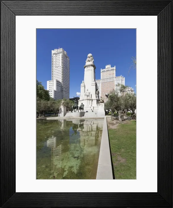 Framed Print : Torre de Madrid and Edificio Espana tower, Cervantes memorial, Plaza de Espana, Madrid
