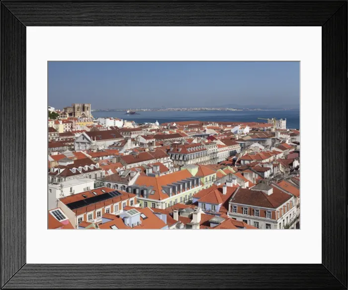 Framed Print : View over the old town to Se Cathedral and Tejo River, Lisbon, Portugal, Europe