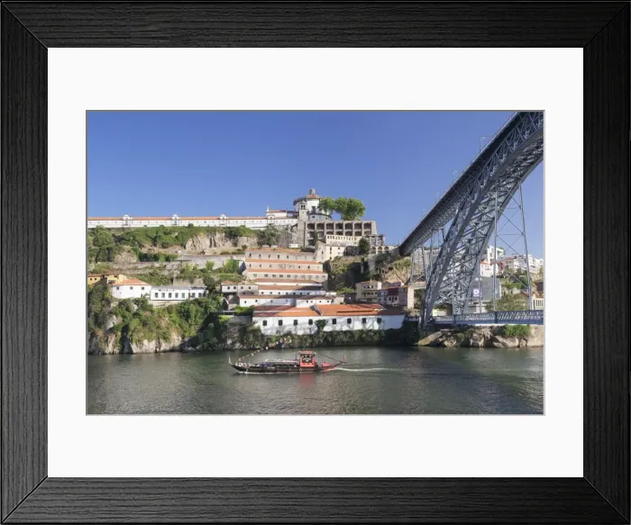 Framed Print : Rabelos boat on Douro River, Serra do Pilar Monstery, Ponte Dom Luis I Bridge, UNESCO Framed Print : Rabelos boat on Douro River, Serra do Pilar Monstery, Ponte Dom Luis I Bridge, UNESCO