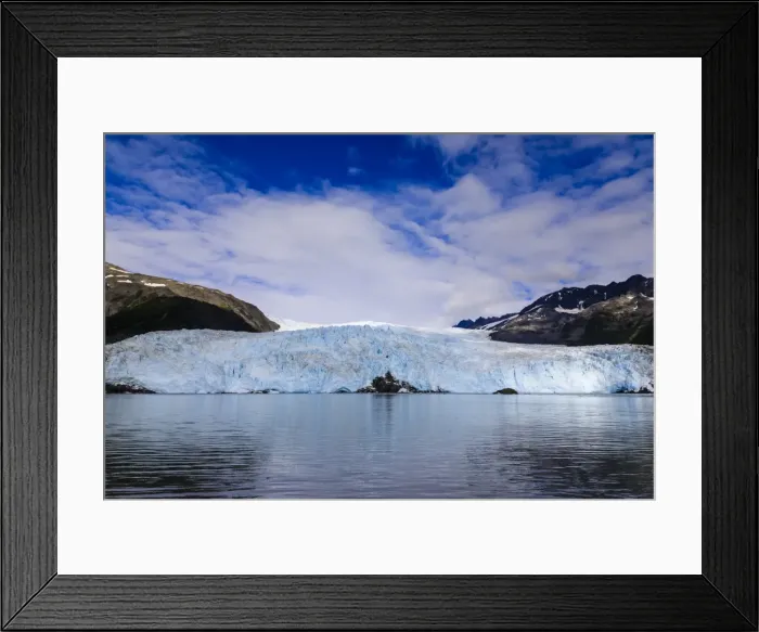 Framed Print : Aialik Glacier and mountains, perfect summer day, Harding Icefield, Kenai Fjords National Park Framed Print : Aialik Glacier and mountains, perfect summer day, Harding Icefield, Kenai Fjords National Park