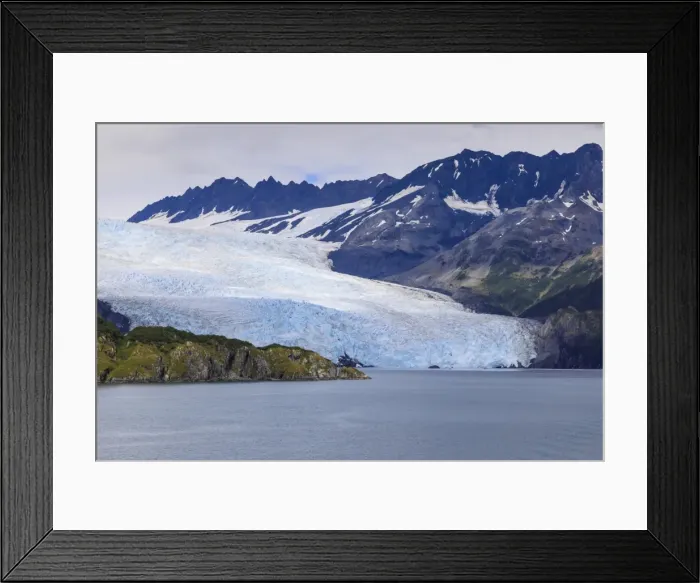 Framed Print : Aialik Glacier, mountains, island and blue ice, Harding Icefield, Kenai Fjords National Park Framed Print : Aialik Glacier, mountains, island and blue ice, Harding Icefield, Kenai Fjords National Park