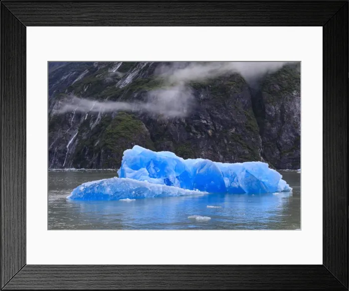 Framed Print : Tracy Arm Fjord, clearing mist, blue icebergs and cascades, near South Sawyer Glacier Framed Print : Tracy Arm Fjord, clearing mist, blue icebergs and cascades, near South Sawyer Glacier