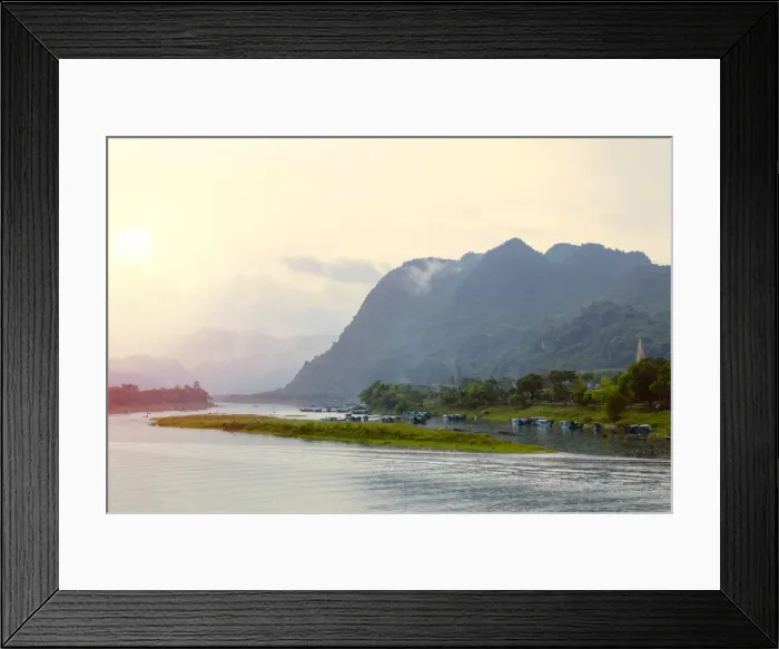 Framed Print : Sunset over the Son River in the Phong Nha Ke Bang National Park, Quang Binh, Vietnam Framed Print : Sunset over the Son River in the Phong Nha Ke Bang National Park, Quang Binh, Vietnam