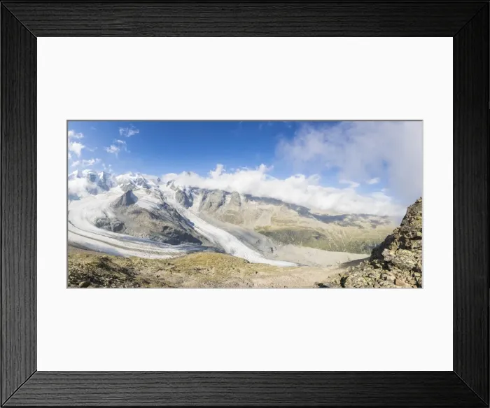 Framed Print : Panoramic of the Diavolezza and Pers glaciers, St. Moritz, canton of Graubunden, Engadine Framed Print : Panoramic of the Diavolezza and Pers glaciers, St. Moritz, canton of Graubunden, Engadine