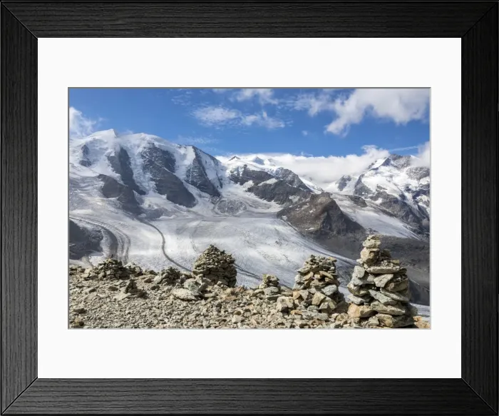 Framed Print : Overview of the Diavolezza and Pers glaciers and Piz Palu, St. Moritz, canton of Graubunden Framed Print : Overview of the Diavolezza and Pers glaciers and Piz Palu, St. Moritz, canton of Graubunden