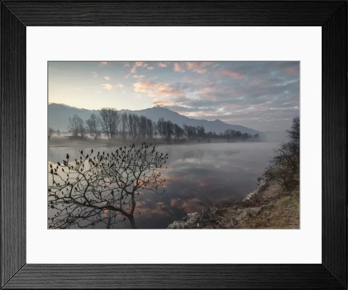 Framed Print : Clouds reflected in River Mera at dawn, Sorico, Como province, Lower Valtellina, Lombardy Framed Print : Clouds reflected in River Mera at dawn, Sorico, Como province, Lower Valtellina, Lombardy