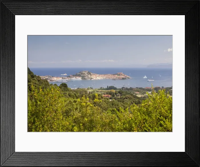 Framed Print : Old village of Porto Azzurro on promontory, Elba Island, Livorno Province, Tuscany Framed Print : Old village of Porto Azzurro on promontory, Elba Island, Livorno Province, Tuscany
