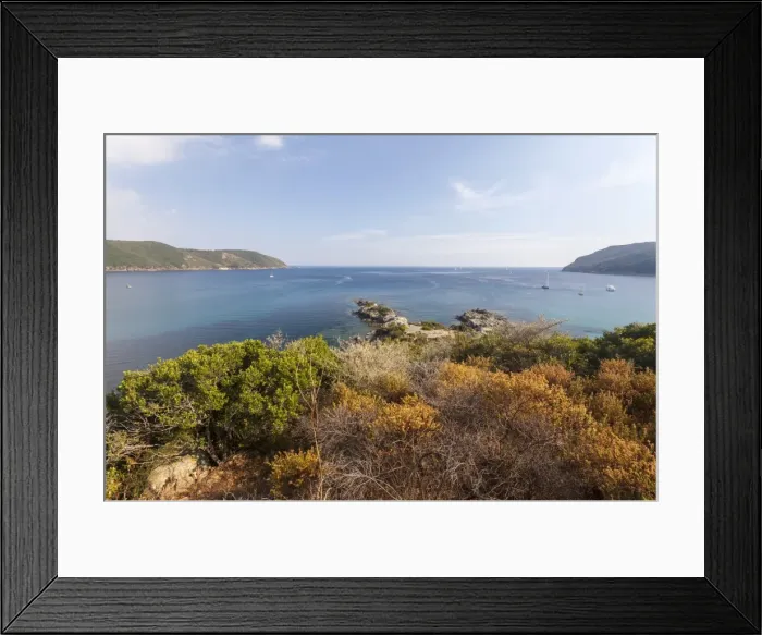 Framed Print : View of blue sea from inland, Lacona, Capoliveri, Elba Island, Livorno Province, Tuscany Framed Print : View of blue sea from inland, Lacona, Capoliveri, Elba Island, Livorno Province, Tuscany