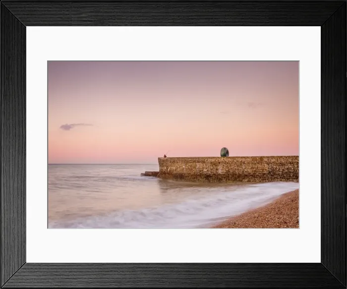 Framed Print : Fisherman and the Green Doughnut sculpture at dawn on Brighton Seafront, Brighton Framed Print : Fisherman and the Green Doughnut sculpture at dawn on Brighton Seafront, Brighton