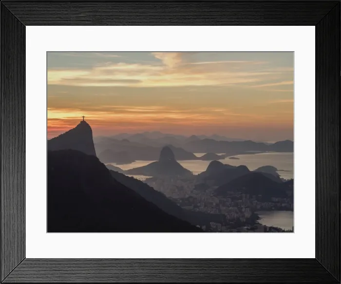 Framed Print : View towards Corcovado and Sugarloaf Mountains from Tijuca Forest National Park at dawn Framed Print : View towards Corcovado and Sugarloaf Mountains from Tijuca Forest National Park at dawn