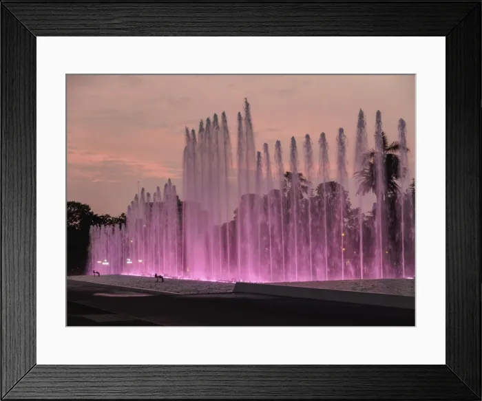 Framed Print : Magic Water Circuit in La Reserva Park, sunset, Lima, Peru, South America Framed Print : Magic Water Circuit in La Reserva Park, sunset, Lima, Peru, South America