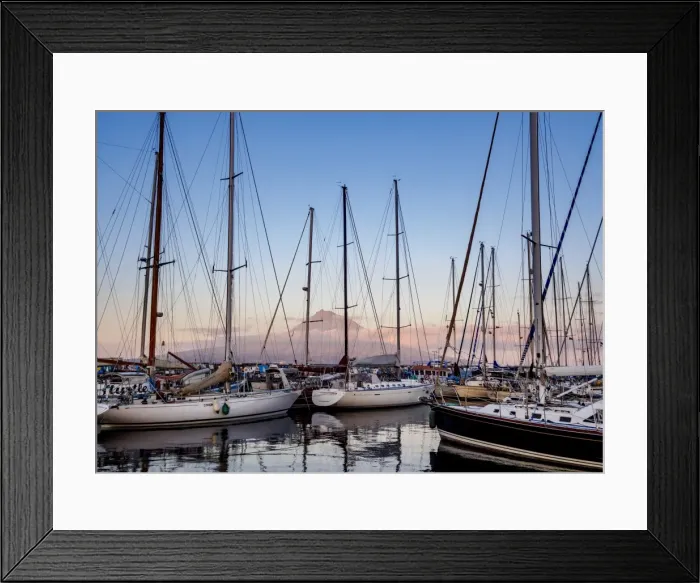 Framed Print : Yacht Harbour in Horta with Pico Mountain in the background, Faial Island, Azores