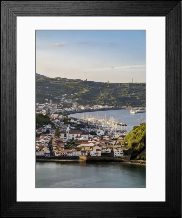 Framed Print : Horta seen from Monte da Guia, elevated view, Faial Island, Azores, Portugal, Atlantic