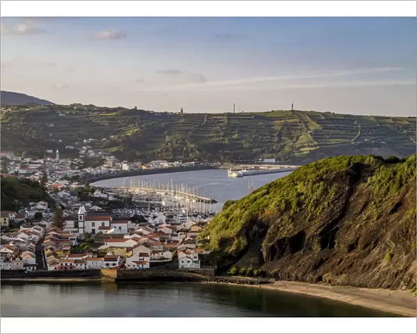 Horta seen from Monte da Guia, elevated view, Faial Island, Azores, Portugal, Atlantic