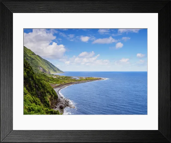 Framed Print : Coastal view towards the Faja dos Cubres, Sao Jorge Island, Azores, Portugal, Atlantic