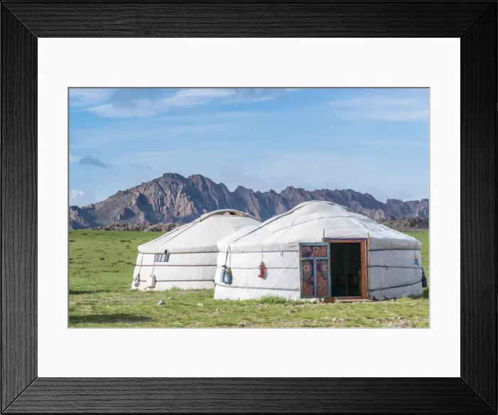 Framed Print : Mongolian gers and mountains in the background, Middle Gobi province, Mongolia, Central Asia Framed Print : Mongolian gers and mountains in the background, Middle Gobi province, Mongolia, Central Asia