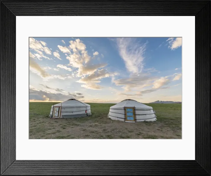 Framed Print : Mongolian nomadic traditional gers and clouds in the sky, Middle Gobi province, Mongolia Framed Print : Mongolian nomadic traditional gers and clouds in the sky, Middle Gobi province, Mongolia
