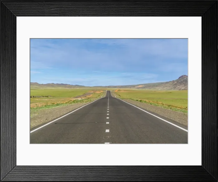Framed Print : Straight paved road, Bayandalai district, South Gobi province, Mongolia, Central Asia Framed Print : Straight paved road, Bayandalai district, South Gobi province, Mongolia, Central Asia