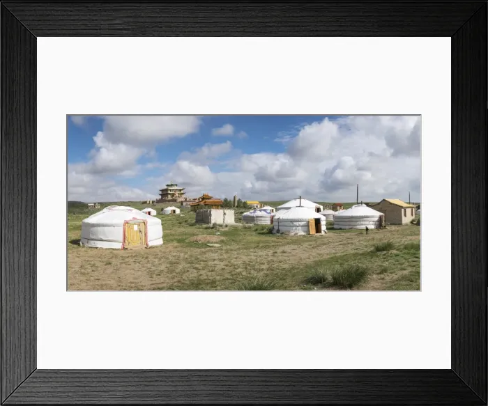 Framed Print : Ger camp and Tsorjiin Khureenii temple in the background, Middle Gobi province, Mongolia Framed Print : Ger camp and Tsorjiin Khureenii temple in the background, Middle Gobi province, Mongolia