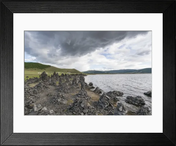 Framed Print : Volcanic rock formations on the shores of White Lake, Tariat district, North Hangay province Framed Print : Volcanic rock formations on the shores of White Lake, Tariat district, North Hangay province
