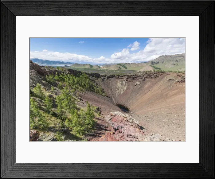 Framed Print : Khorgo volcano crater and White Lake in the background, Tariat district, North Hangay province Framed Print : Khorgo volcano crater and White Lake in the background, Tariat district, North Hangay province