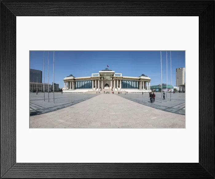 Framed Print : Tourists in Sukhbaatar square with Government palace, Ulan Bator, Mongolia, Central Asia