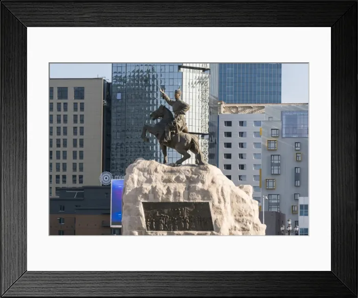 Framed Print : Damdin Sukhbaatar statue with skyscrapers in the background, Ulan Bator, Mongolia Framed Print : Damdin Sukhbaatar statue with skyscrapers in the background, Ulan Bator, Mongolia