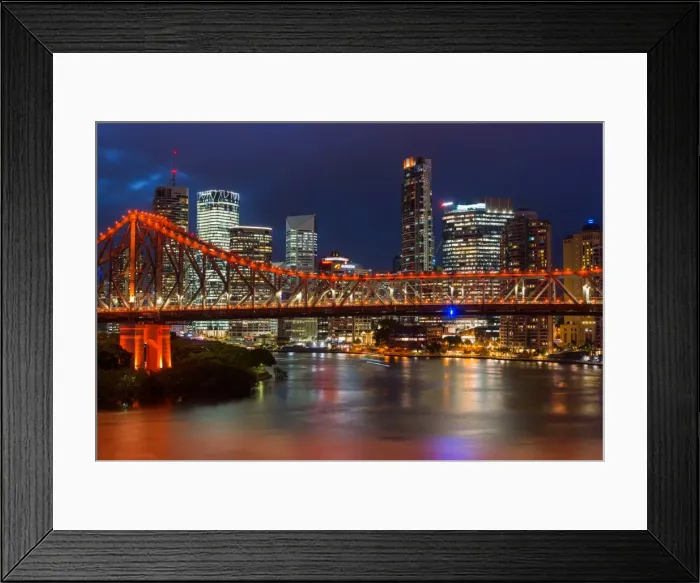Framed Print : Story Bridge and Brisbane city skyline after dark, Queensland, Australia, Pacific Framed Print : Story Bridge and Brisbane city skyline after dark, Queensland, Australia, Pacific