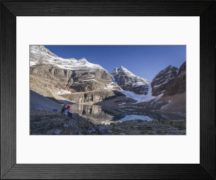 Framed Print : Hiker couple enjoying the view of Lake Oesa on the Alpine Circuit Trail at Lake O Hara Framed Print : Hiker couple enjoying the view of Lake Oesa on the Alpine Circuit Trail at Lake O Hara