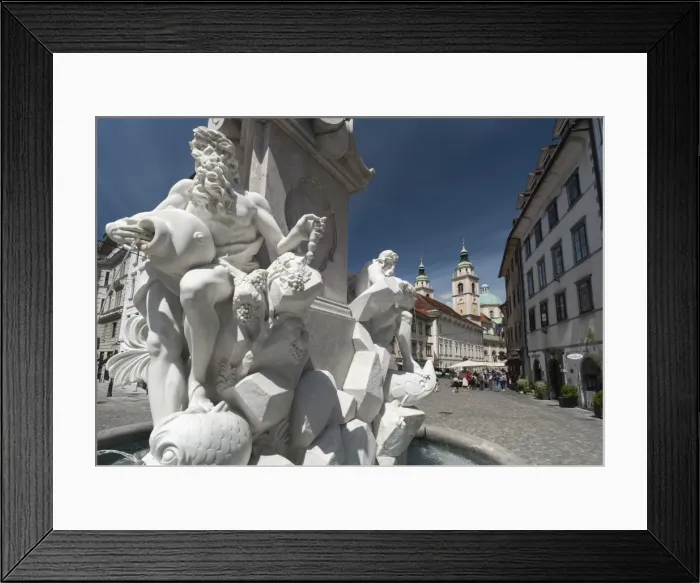 Framed Print : Robba fountain in Town Square and the Cathedral of St. Nicholas in the background Framed Print : Robba fountain in Town Square and the Cathedral of St. Nicholas in the background