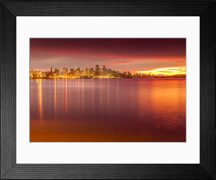 Framed Print : View of Vancouver Skyline from North Vancouver at sunset, British Columbia, Canada Framed Print : View of Vancouver Skyline from North Vancouver at sunset, British Columbia, Canada