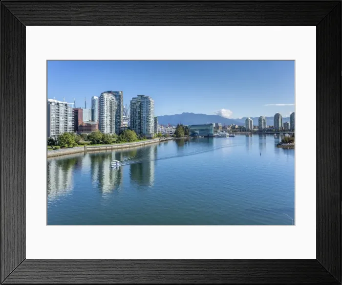 Framed Print : View of False Creek from Cambie Street Bridge and Vancouver skyline, Vancouver, British Columbia Framed Print : View of False Creek from Cambie Street Bridge and Vancouver skyline, Vancouver, British Columbia