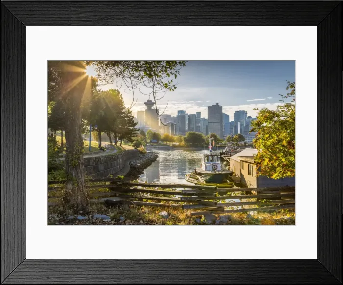 Framed Print : View of city skyline and Vancouver Lookout Tower from CRAB Park at Portside, Vancouver Framed Print : View of city skyline and Vancouver Lookout Tower from CRAB Park at Portside, Vancouver